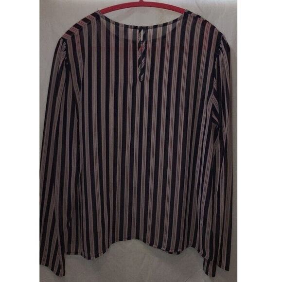 A New Day Blue Multi-Color Striped Keyhole Back Long Sleeve Blouse XL - Picture 6 of 6